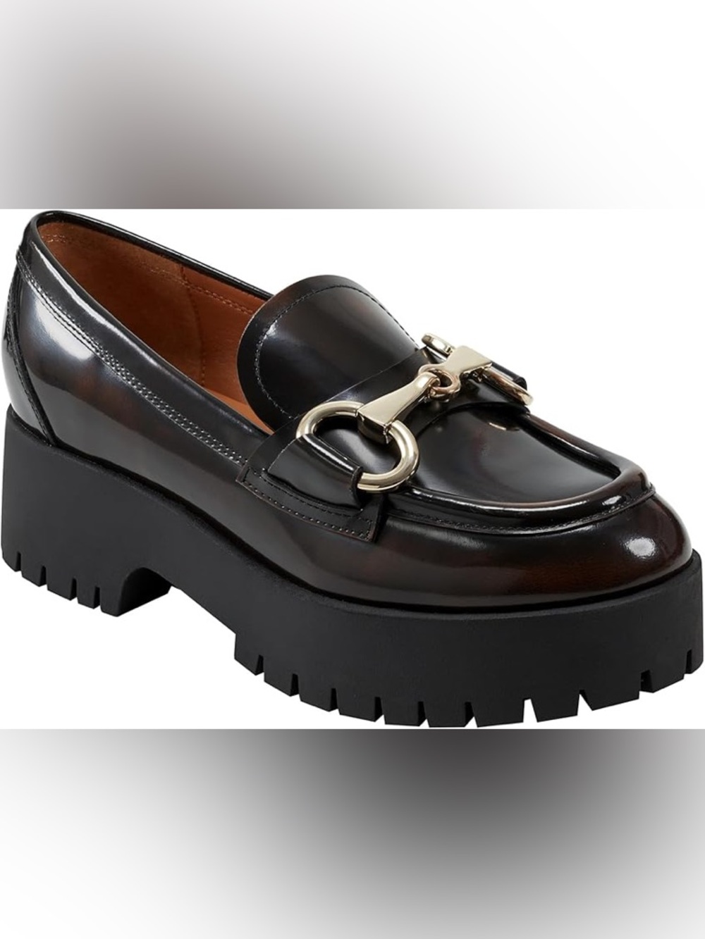 Marc Fisher Chunky Platform Loafer in Dark Brown with Gold Hardware 5.5 NWT !